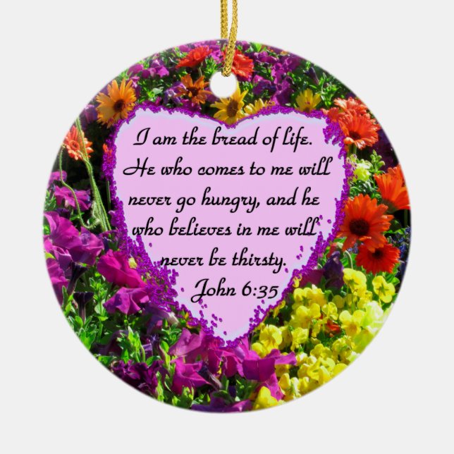 LILA VILD FLOWER JOHN 6:35 DESIGN JULGRANSPRYDNAD KERAMIK (Framsidan)