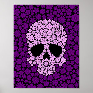 Lila Vild Flowers Skull Poster