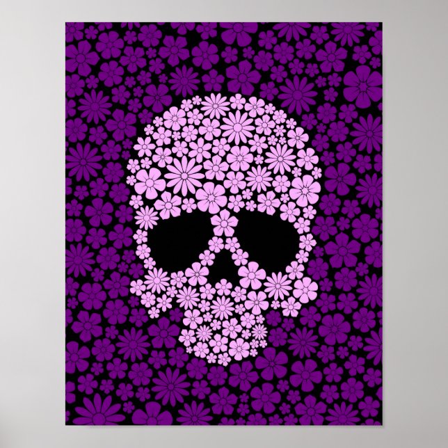 Lila Vild Flowers Skull Poster (Framsidan)
