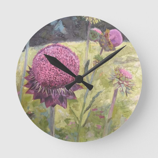 Lila Vild Flowers Wall Clock Rund Klocka (Framsida)