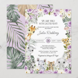 Lila Vild Jungle Safari Animals Baby Shower Inbjudningar