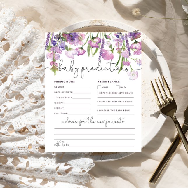 Lila Vilda Blommor Baby Förutsägelser Rådkort  (Skapare uppladdad)