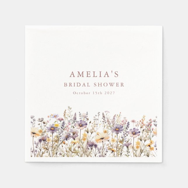 Lila vilda blommor Bröllopsdusch Anpassad Pappersservett (Framsidan)