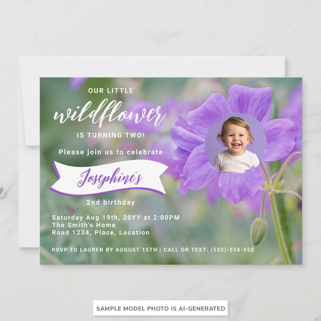 Lila vildblomma Anpassad bild Barnkalas Inbjudningar (Skapare uppladdad)