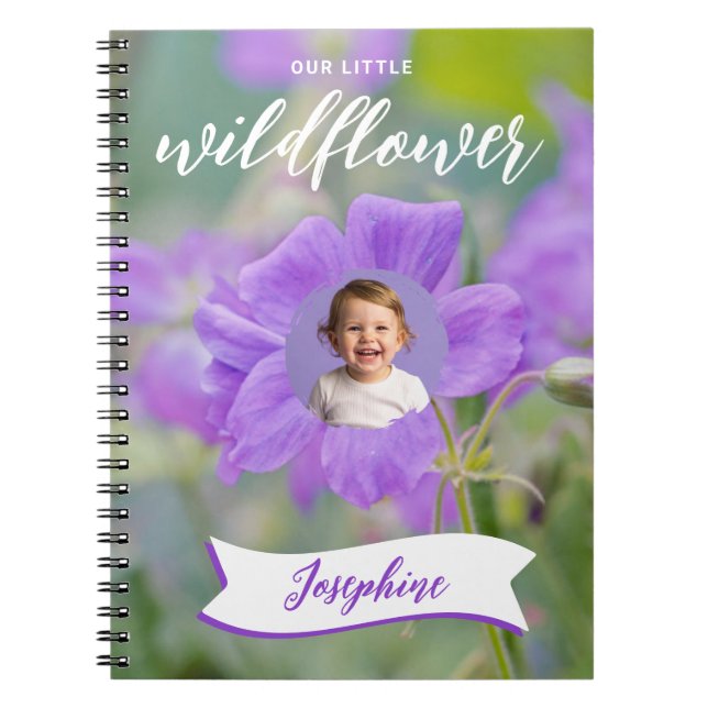 Lila Vildblomma Barnets Anpassade Foto Och Namn Anteckningsbok (Framsidan)
