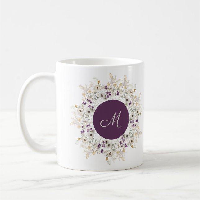 Lila Vildblomma Blommig Monogram Kaffemugg (Vänster)