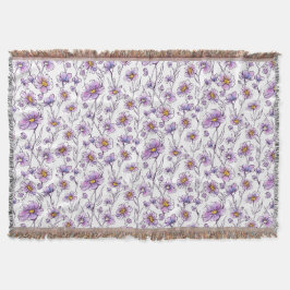 Lila vildblomma botaniskt mönsterdesign filt