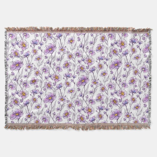 Lila vildblomma botaniskt mönsterdesign filt (Framsidan)