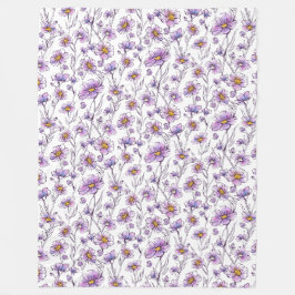 Lila vildblomma botaniskt mönsterdesign fleecefilt