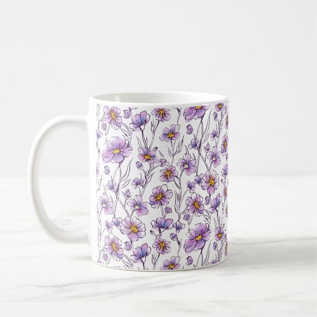 Lila vildblomma botaniskt mönsterdesign kaffemugg (Vänster)