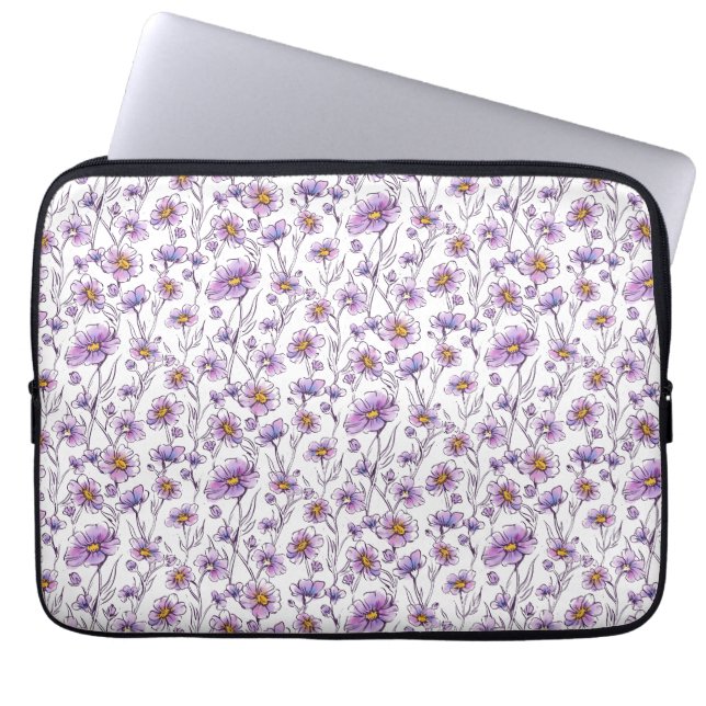 Lila vildblomma botaniskt mönsterdesign laptop fodral (Framsidan)