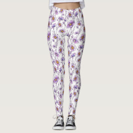 Lila vildblomma botaniskt mönsterdesign leggings