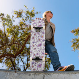Lila vildblomma botaniskt mönsterdesign mini skateboard bräda 18,5 cm