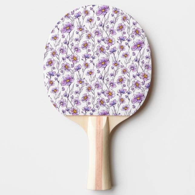 Lila vildblomma botaniskt mönsterdesign pingisracket (Framsidan)