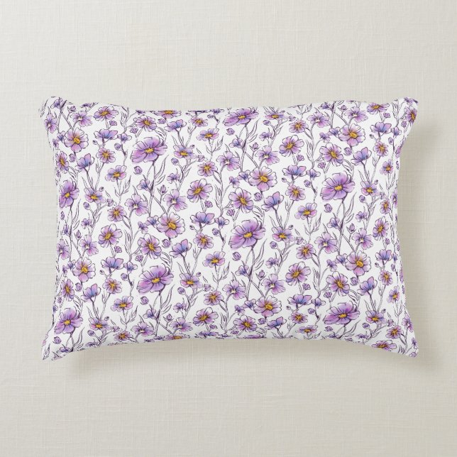 Lila vildblomma botaniskt mönsterdesign prydnadskudde (Framsidan)