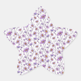 Lila vildblomma botaniskt mönsterdesign stjärnformat klistermärke