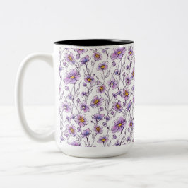 Lila vildblomma botaniskt mönsterdesign Två-Tonad mugg