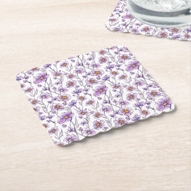 Lila vildblomma botaniskt mönsterdesign underlägg papper (Vinklad)