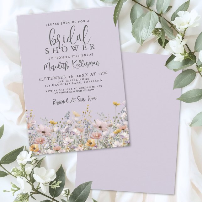 Lila Vildblomma Bröllopsdusch Inbjudningar (Purple Wildflower Bridal Shower Invitation )