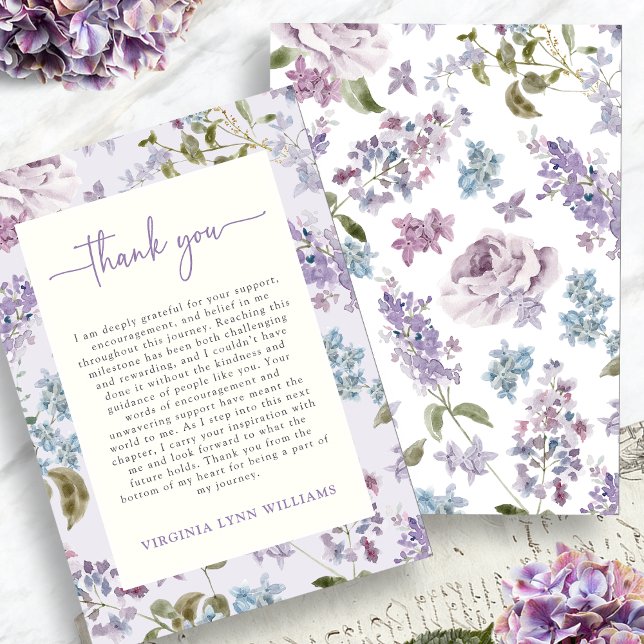 Lila Vildblomma Examen Tack Kort (Watercolor Purple Wildflower Graduation Thank You Card by Painted Paperie
)