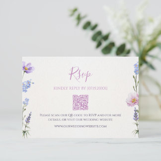 Lila Vildblomma QR-kod Bröllops-Svarskort OSA Kort