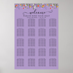 Lila vildblomma sommarblommig sittplatsschema poster