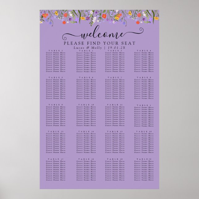 Lila vildblomma sommarblommig sittplatsschema poster (Framsidan)