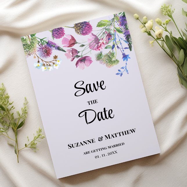 Lila vildblomma vår Spara datum Inbjudningar (Lavender purple wildflower spring Save the Date)