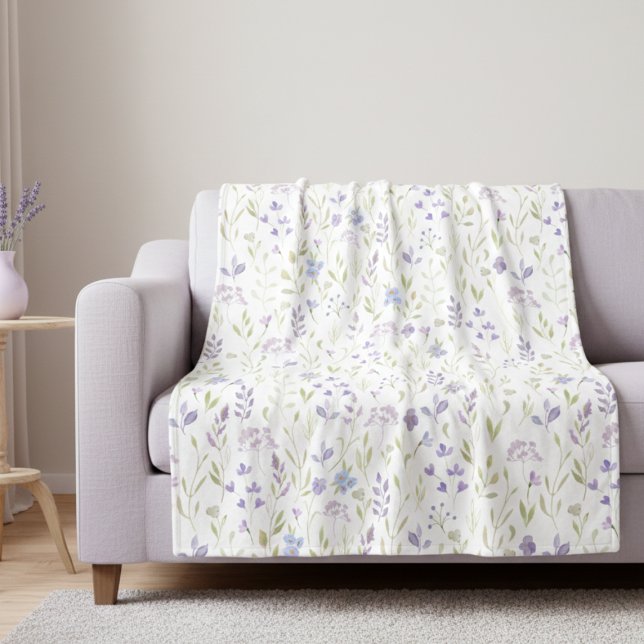 Lila vildblommönster fleecefilt (elegant pretty lavender purple wildflower pattern fleece throw blanket )