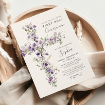 Lila vildblommor Blommig Kors Första Kommunion