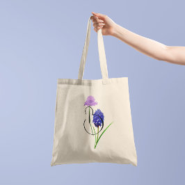 Lila vildblommor med din initial 1 sida tygkasse