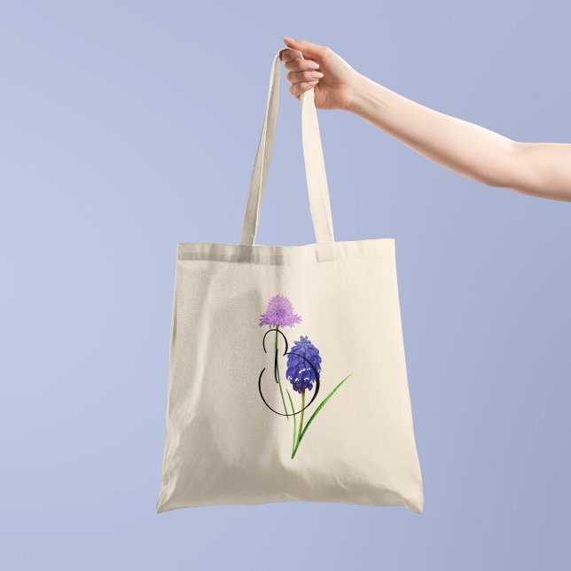 Lila vildblommor med din initial 1 sida tygkasse (Skapare uppladdad)