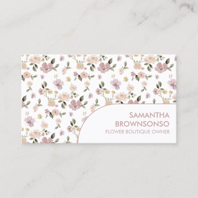 Lila Vildblommotiv Böjd Valvbåge Panel Blomsterhan Visitkort (Framsida)
