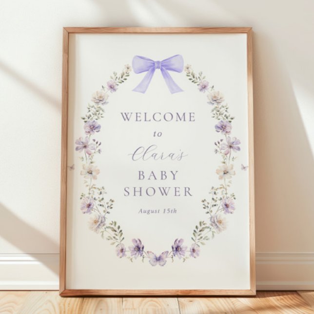 Lila vildblomsbåge Baby Shower välkomstskylt Poster (Skapare uppladdad)