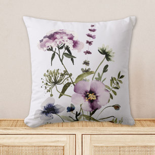 Lila vildbukett vattenfärg blomster kudde