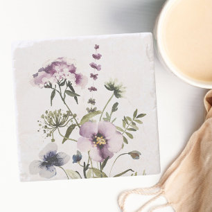 Lila vildbukett vattenfärg blomster stenunderlägg