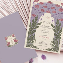 Lila Vintage Art nouveau Violet Blommigt Bröllop