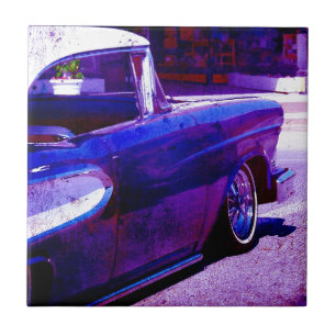 Lila Vintage bil Grunge Digital Art Kakelplatta