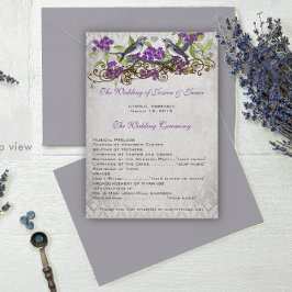 Lila Vintage Birds Damask Wedding Program