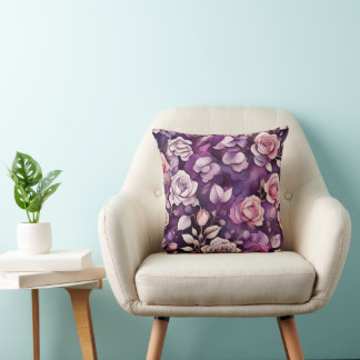 Lila Vintage Blommig i Akvarell Utomhus Kuddcover Kudde