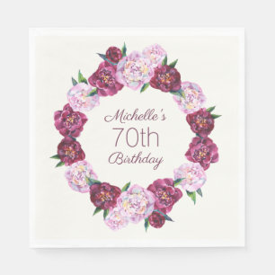 Lila Vintage Blommig Krans 70-årsdag Pappersservett
