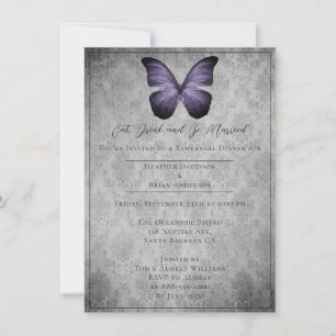 Lila Vintage Butterfly Damask Rehearsal Dinner Inbjudningar