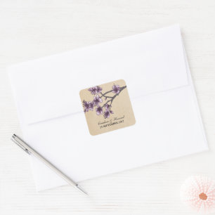 Lila Vintage Cherry Blommars Wedding Stickers Fyrkantigt Klistermärke