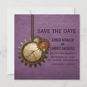 Lila Vintage Clock Spara datum Inbjudan