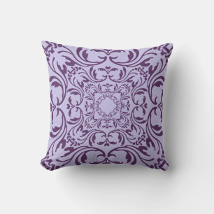 Lila Vintage Damask-mönster Kudde