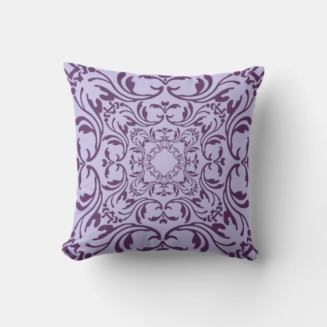Lila Vintage Damask-mönster Kudde (Framsida)