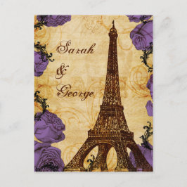 lila vintage eiffel torn Paris bröllop OSA Inbjudan Vykort