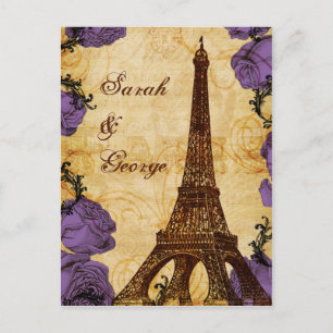 lila vintage eiffel torn Paris bröllop OSA Inbjudan Vykort