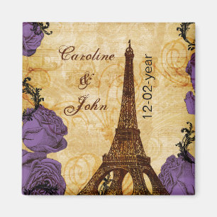 lila vintage eiffel torn Paris utom datum Magnet