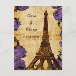 lila vintage Eiffeltornet Paris spara datum Meddelande Vykort